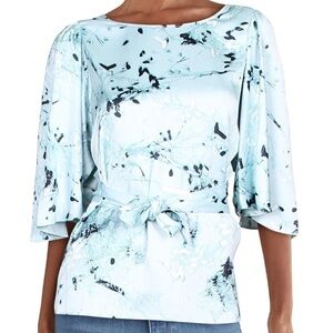 Alfani Light Blue Abstract Blouse